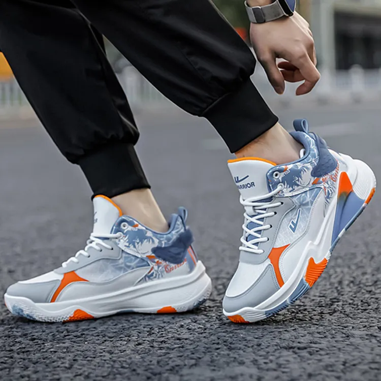 Warrior Abrasion Resistant Low Top Casual Running Shoes Men's White Gray Blue-6