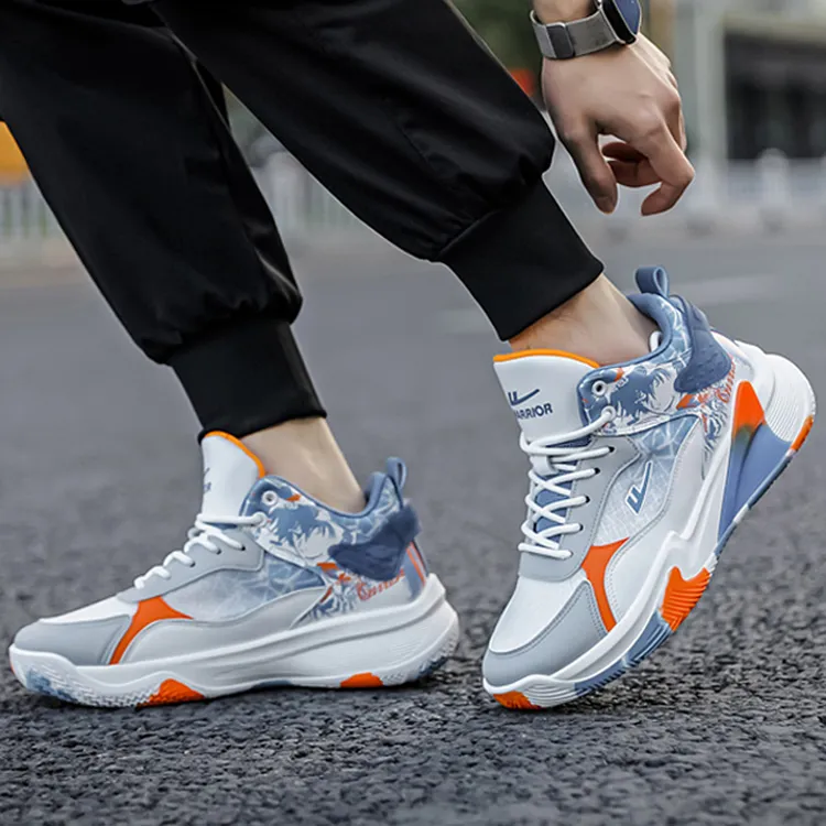 Warrior Abrasion Resistant Low Top Casual Running Shoes Men's White Gray Blue-8