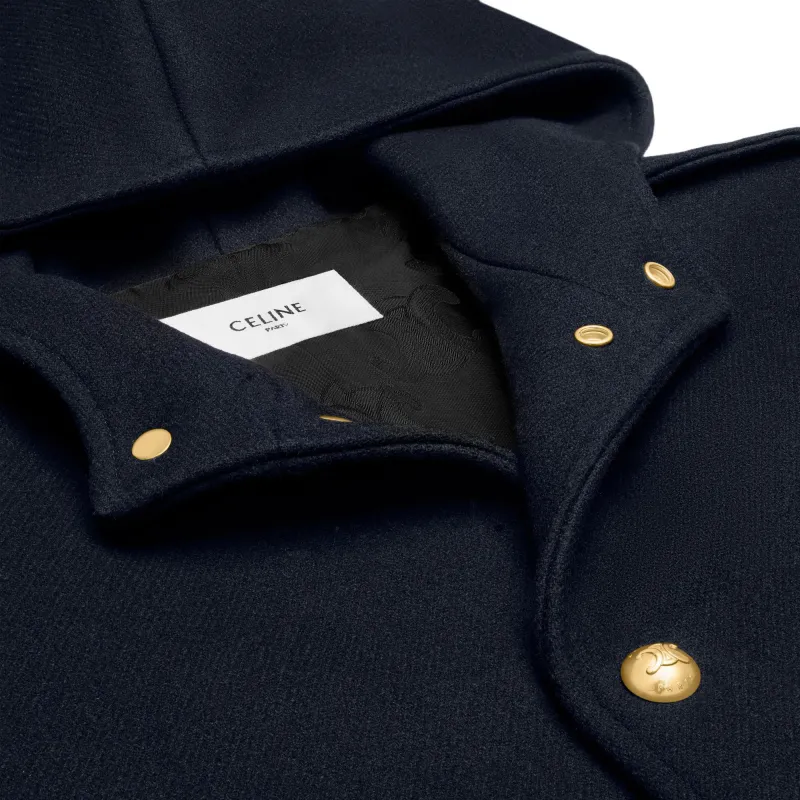 CELINE Hooded Triomphe Coat In Wool Felt-2