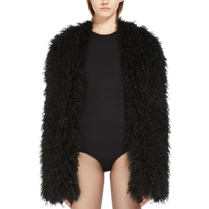 SportMax Open Front Faux Fur Cropped Jacket-1