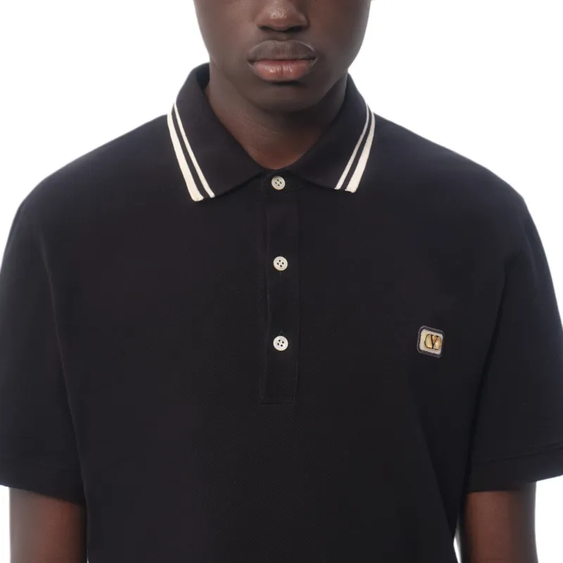 Valentino Logo Embroidered Straight Hem Polo Shirt-6