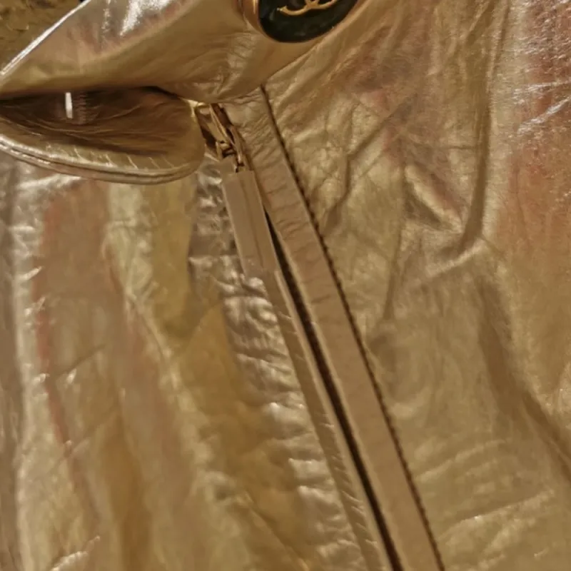 CHANEL SS23 Leather Jacket Women's Gold-4