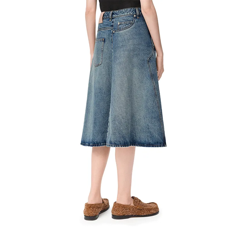 LOEWE Deconstructed Skirt 'Washed Denim'-3