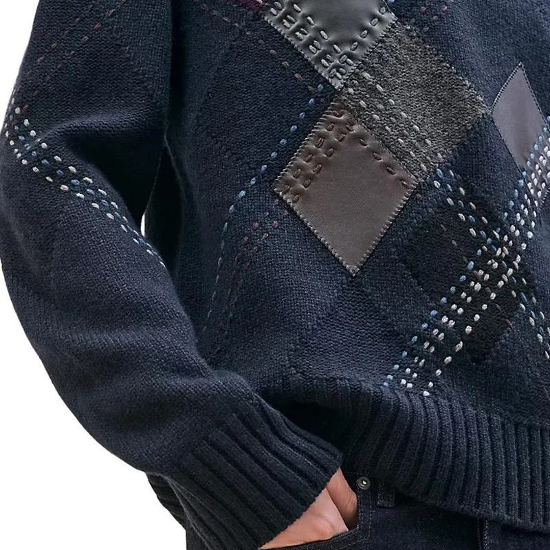 HERMES Cashmere Sweater Men's Dark Blue-8