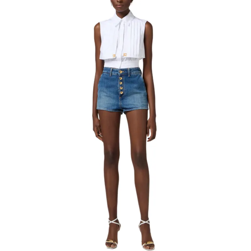 Elisabetta Franchi Cropped Poplin Cape Shirt-2