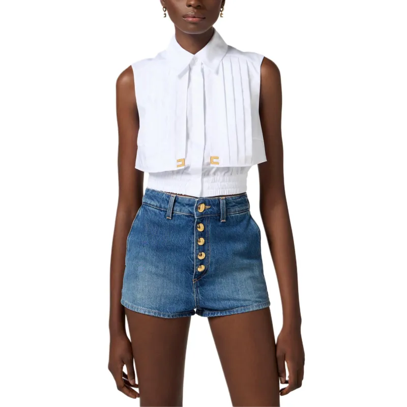Elisabetta Franchi Cropped Poplin Cape Shirt-1