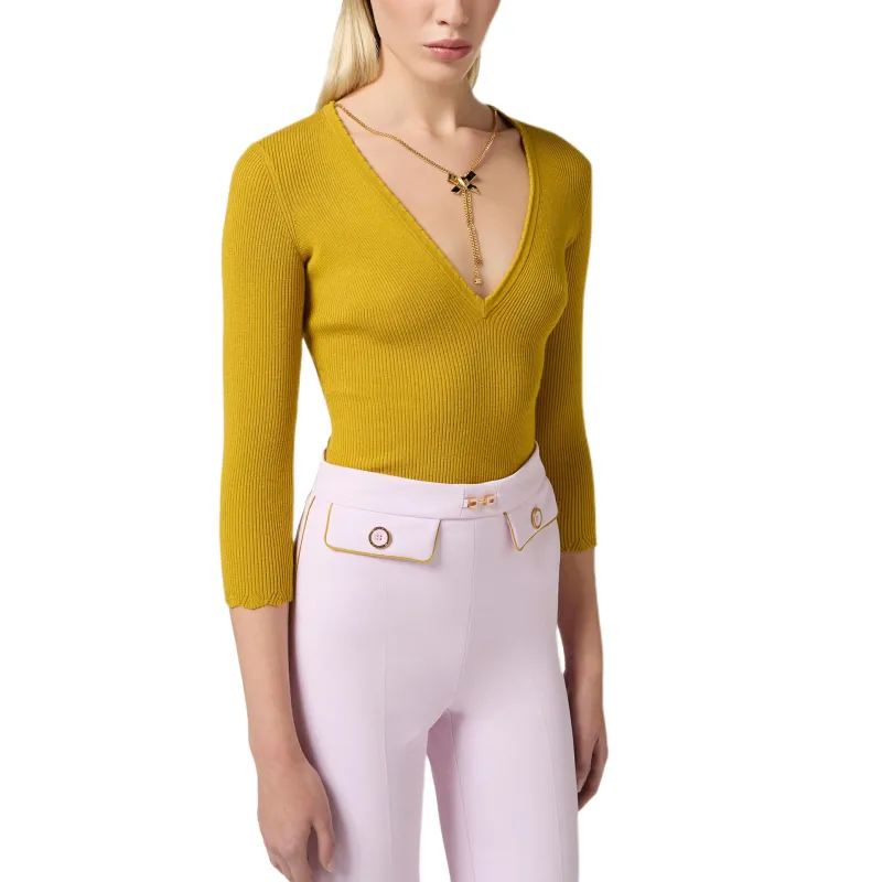 Elisabetta Franchi Necklace detail Ribbed Top-3