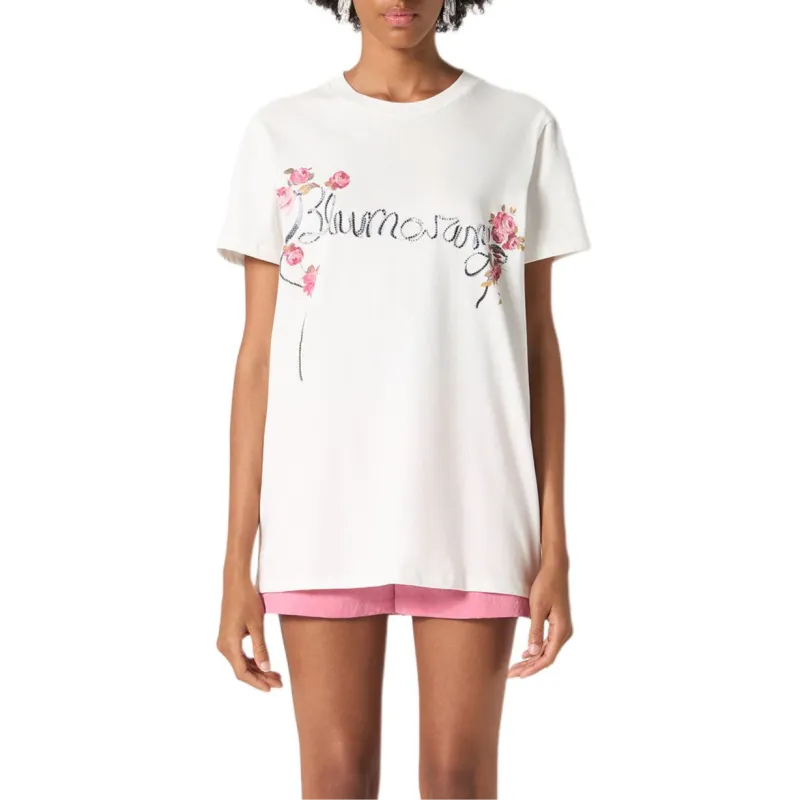 Blumarine Rhinestone logo T shirt-1