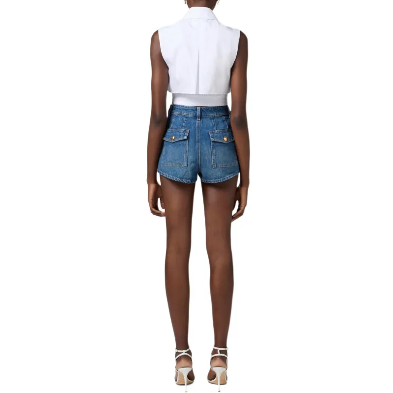 Elisabetta Franchi Cropped Poplin Cape Shirt-3