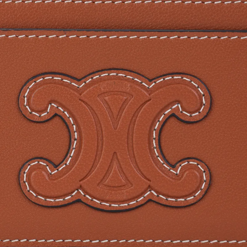 CELINE Triomphe Cow Leather Card Clip Money Clip Card Holder Women's Tan-8