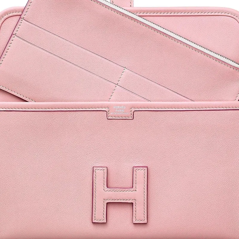 HERMES Jige Swift Calfskin Coin Purses Wallets Women's Pink-3