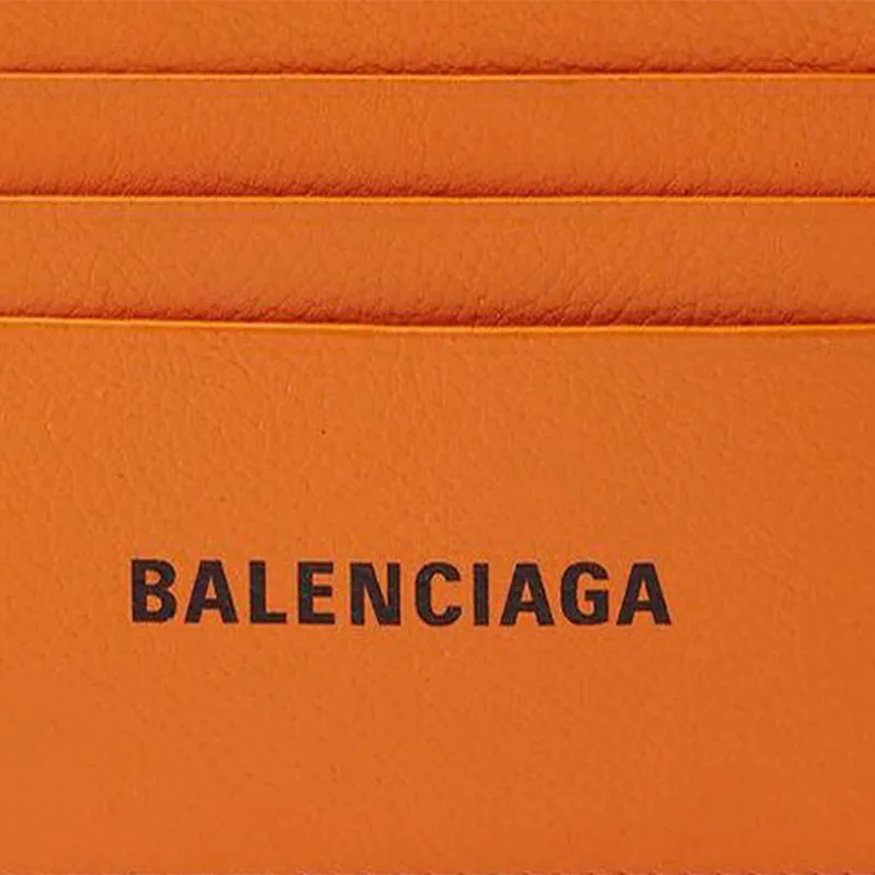 Balenciaga Grained Calfskin Card Clip Card Holder Men's Orange-3