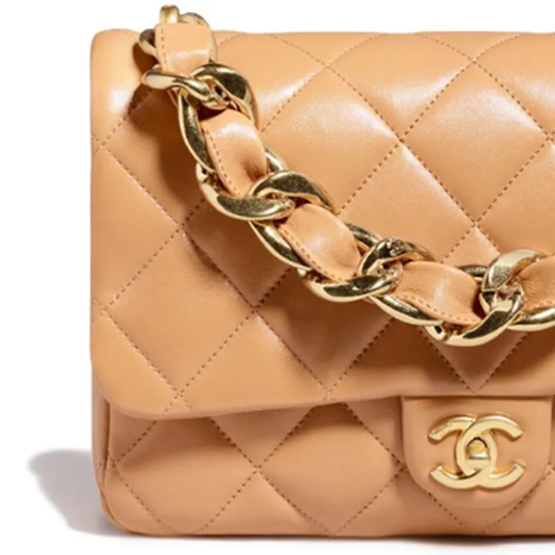 CHANEL Sheepskin Flap Bag, Portable Crossbody Bag, Shoulder Bag Tubas Women's Caramel-1