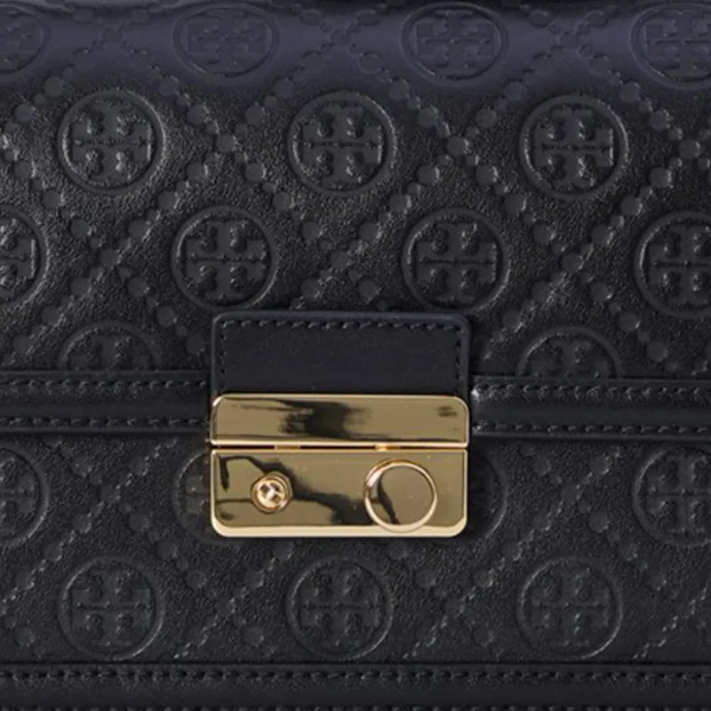 TORY BURCH T Monogram Leather Shoulder Bag Black-4