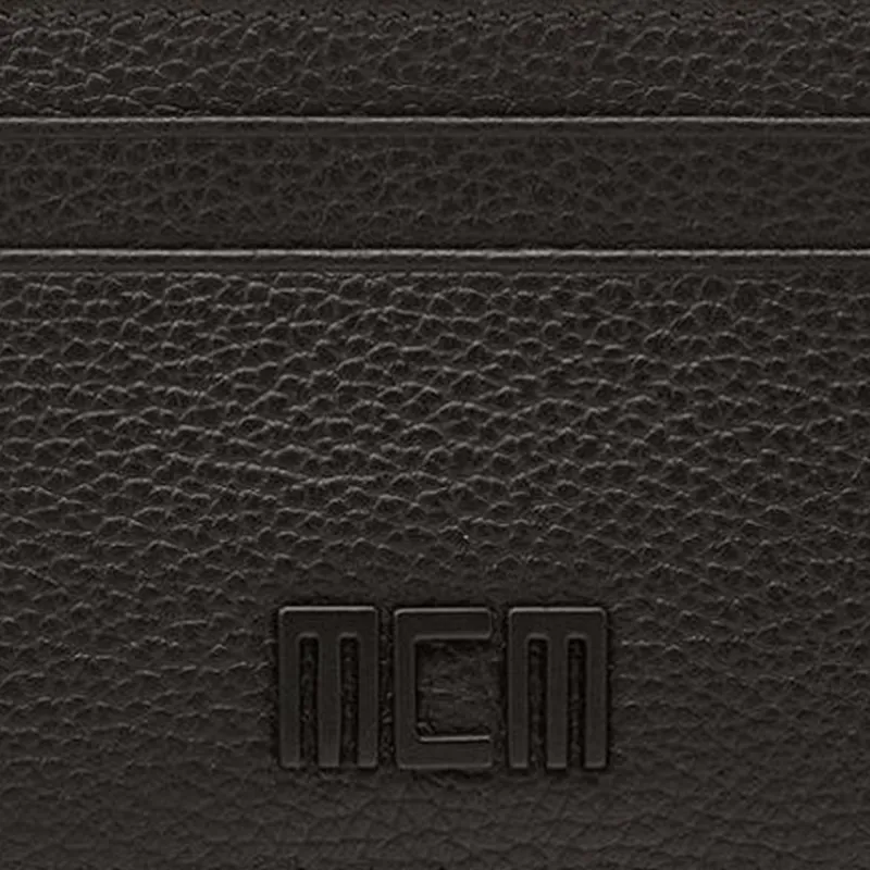 MCM Tech Embossed Leather Card Holder Card Holder Mini Men's Black-3