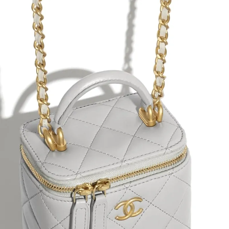 CHANEL Lambskin Box Bag, Shoulder Bag, Crossbody Bag Women's Gray-3