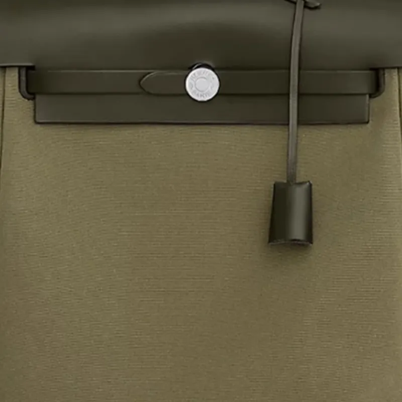 HERMES Herbag Zip Canvas With Hunter Cow Leather Portable Backpack Regular Unisex Olive Green/Khaki-4