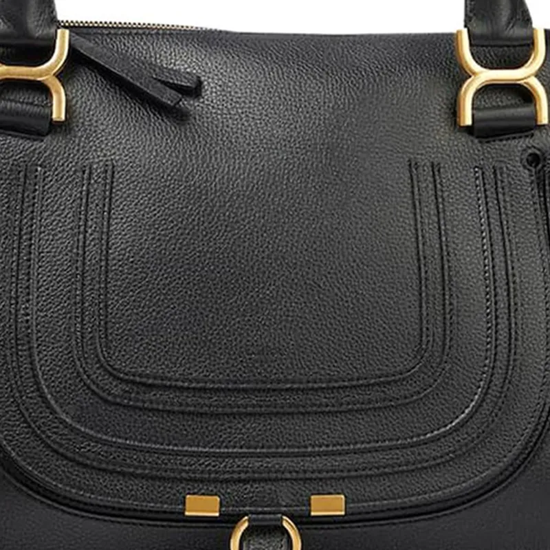 Chloe Marcie Grained Calfskin Shoulder Bag Crossbody Bag Handbag Medium Size Women's Black-2