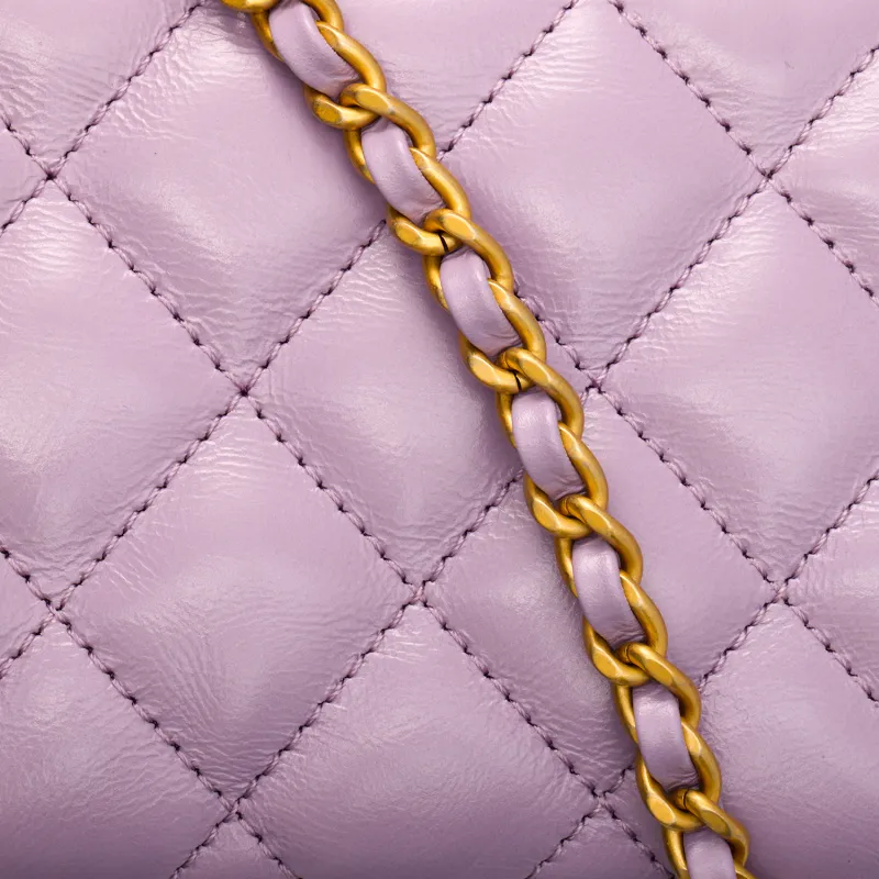 CHANEL Calfskin Crossbody One Shoulder Handbag Mini Women's Taro Purple-4