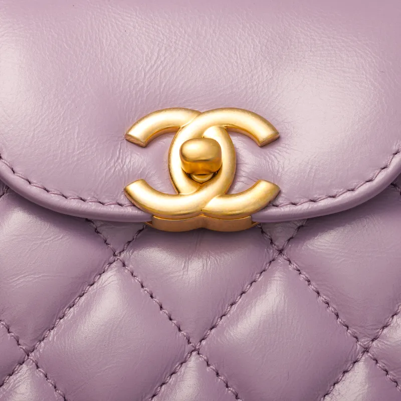 CHANEL Calfskin Crossbody One Shoulder Handbag Mini Women's Taro Purple-5