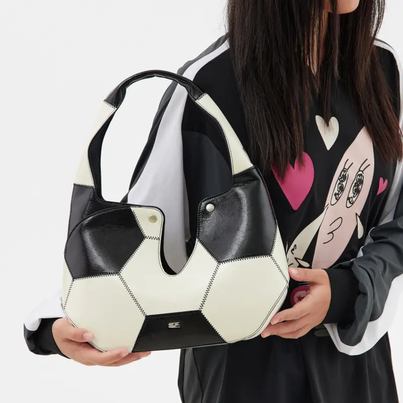 Crying Center PU Handbag Regular Unisex Black White-4