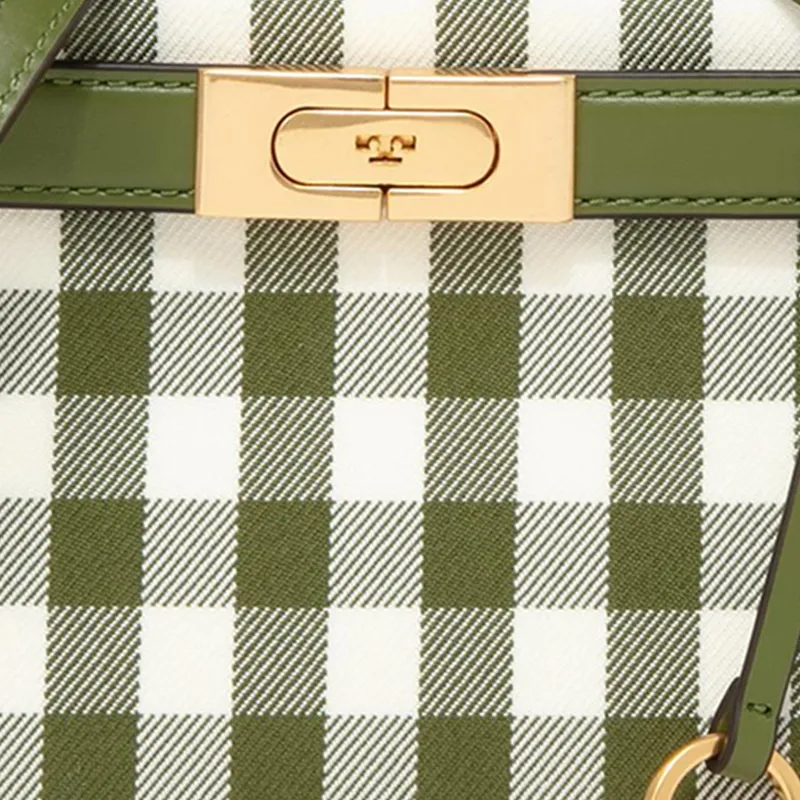 TORY BURCH Lee Radziwill Fabric With Leather Handbag Shoulder Bag Crossbody Bag Mini Women's Olive Green & White-4