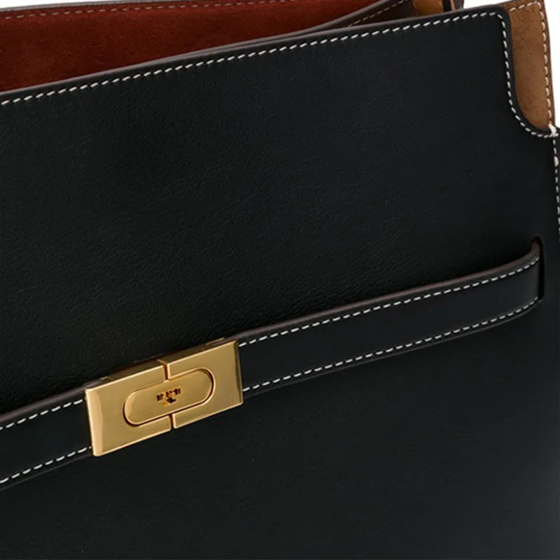 TORY BURCH Lee Radziwill Leather Shoulder Bag, Handbag Large Size Women's Black-3