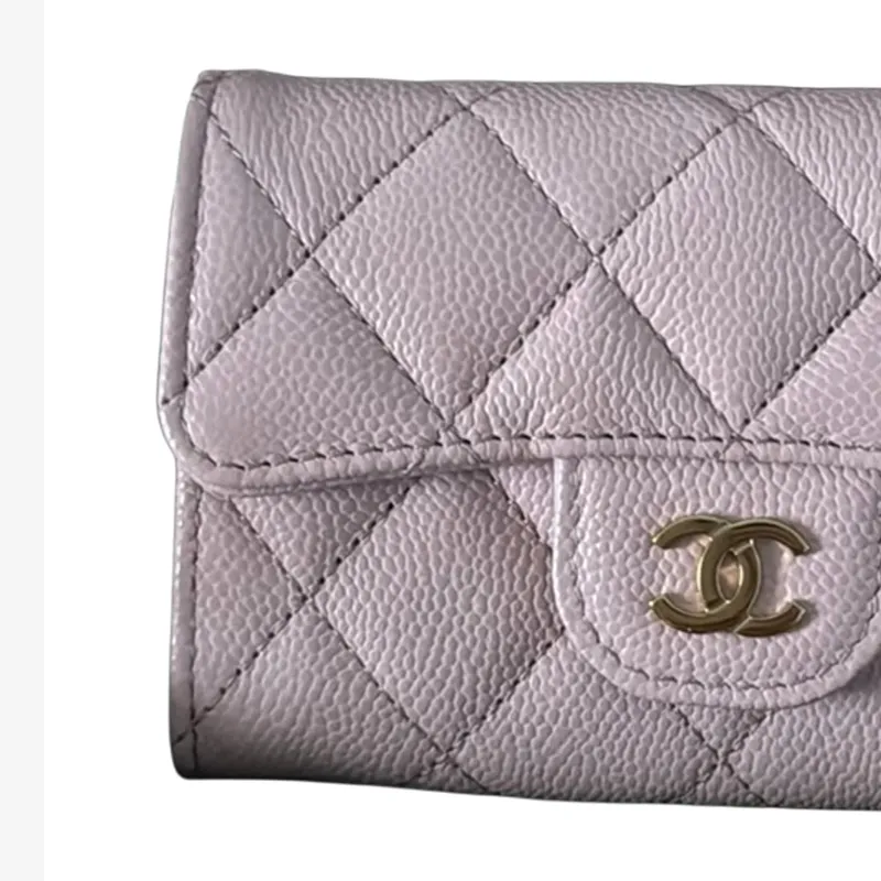 CHANEL Litchi Grain Calfskin Card Holder Women's Light Pink-1