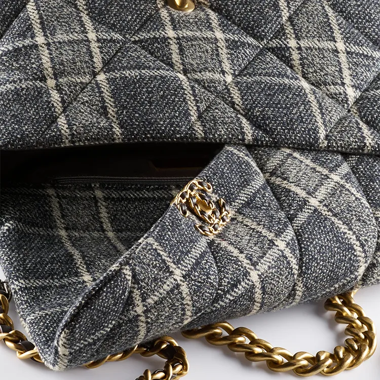 CHANEL 19Bag Twill Woolen Crossbody Bag, Shoulder Bag Women's Dark Gray Multicolor-3