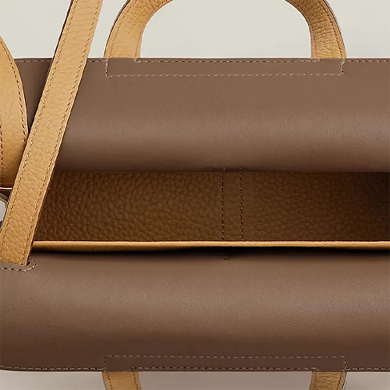 HERMES Halzan TC Bullock Leather Horse Shoe Bag Handbag Shoulder Bag Crossbody Bag Women's Cookie/Weimaraner Beige-4