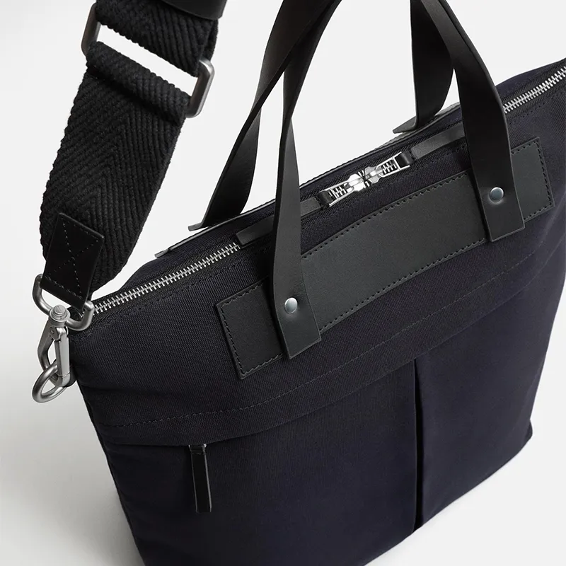ZARA Cotton With Cow Leather Tote Bag Shopping Bag Handbag Regular Men's Blue-4