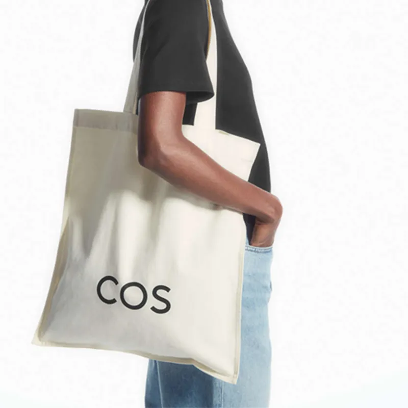 COS Cotton Tote Bag, Shopping Bag, Handbag, Shoulder Bag Regular Men's Beige-4