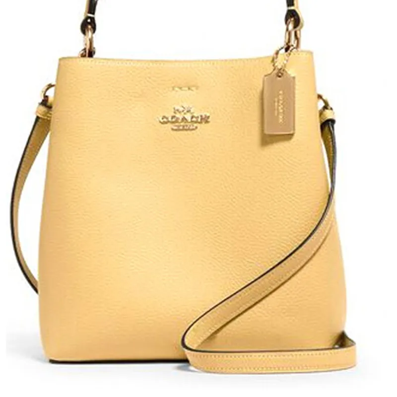 COACH Town Pebbled Leather Bucket Bag Handbag Shoulder Bag Crossbody Bag Small Size Women's Macaron Yellow-2