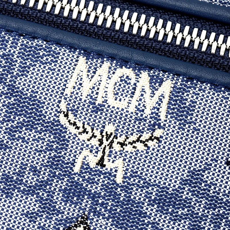 MCM Fabric, Nappa Leather Crossbody One Shoulder Handbag, Makeup Bag Trumpets Women's Denim Blue-4