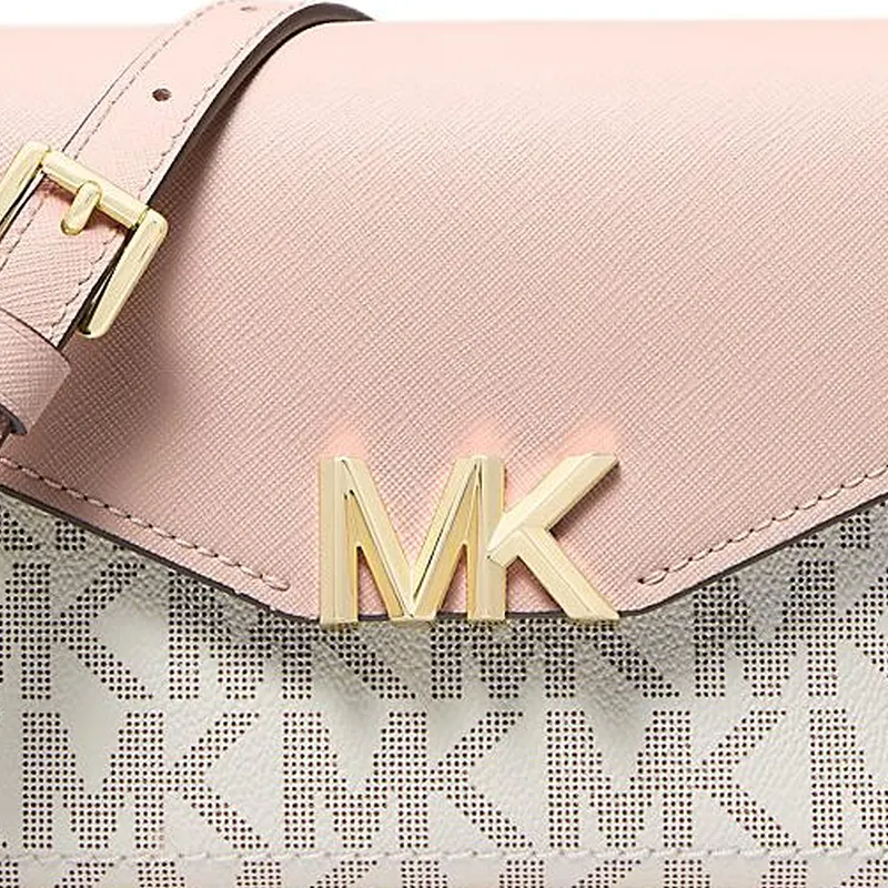 MICHAEL KORS Sylvia Canvas Shoulder Bag Crossbody Bag Small Size Women's Vanilla With Light Pink Accents-3