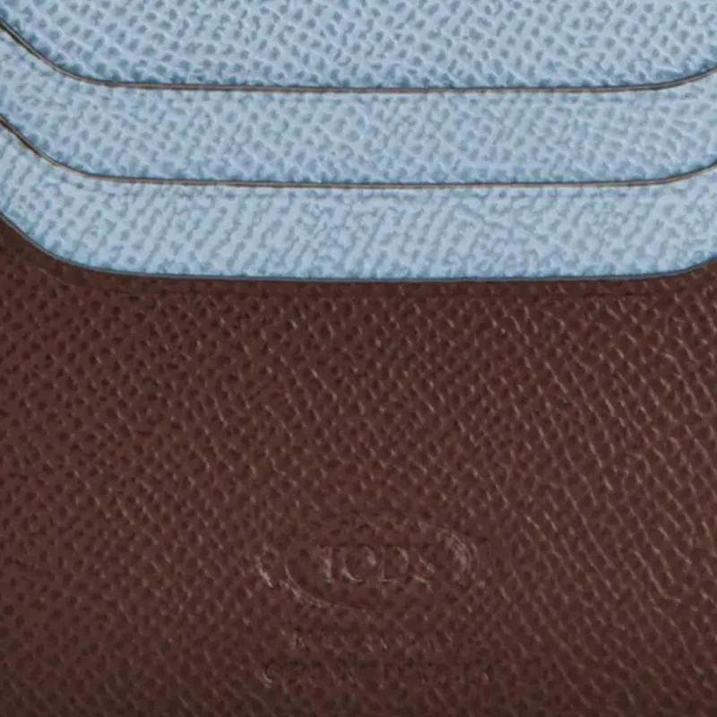 TOD'S Calfskin Card Holder Men's Brown & Sky Blue-4
