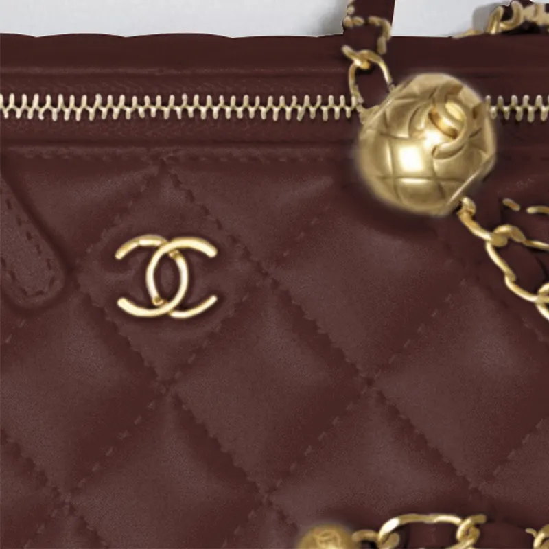 CHANEL Little Golden Ball Sheepskin Box Bag, Clutch, Shoulder Bag, Crossbody Bag Women's Burgundy-3