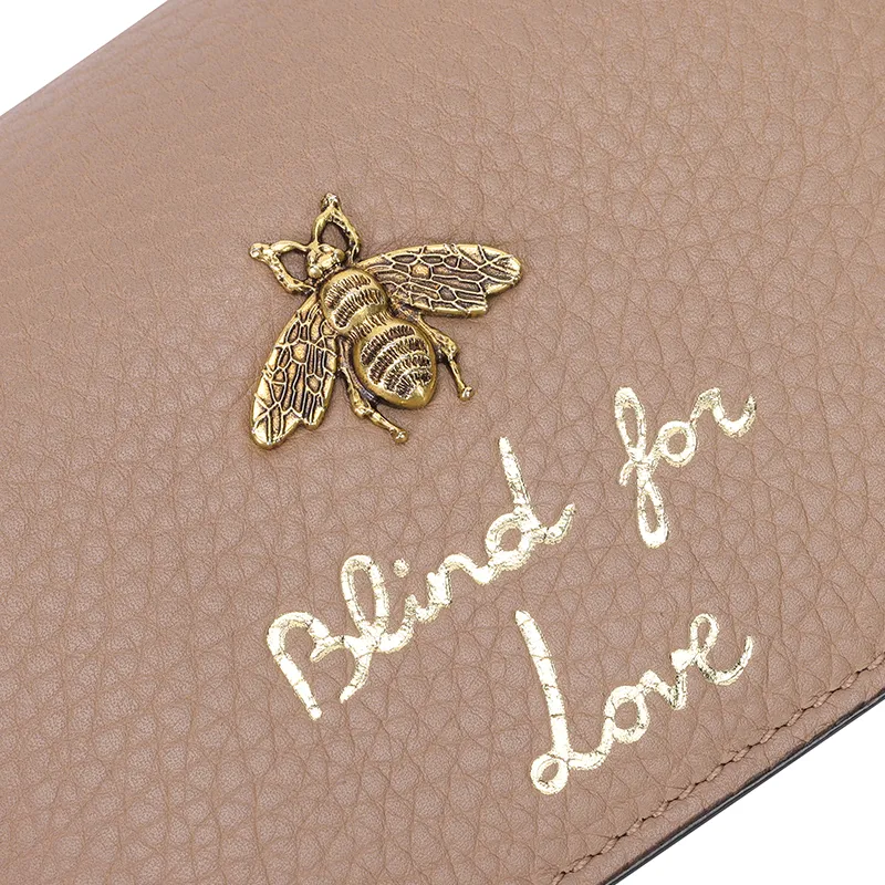 GUCCI Animalier Series Leather Wallets Card Holders Regular Women's Nude Pink-4
