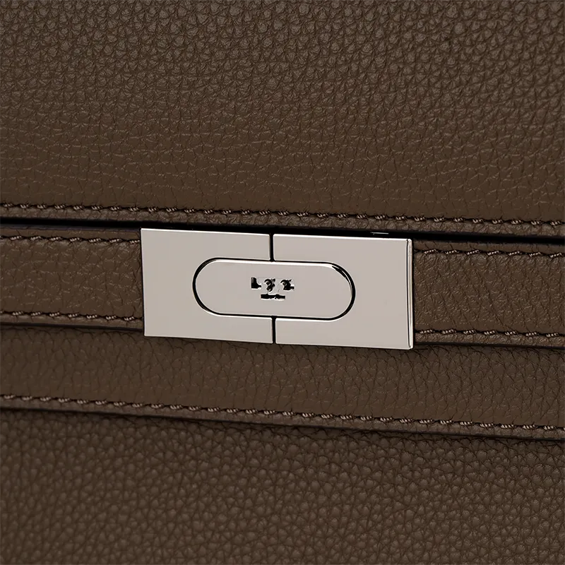 TORY BURCH Lee Radziwill Litchi Grain Leather Shoulder Bag Women's Mushroom Gray-4