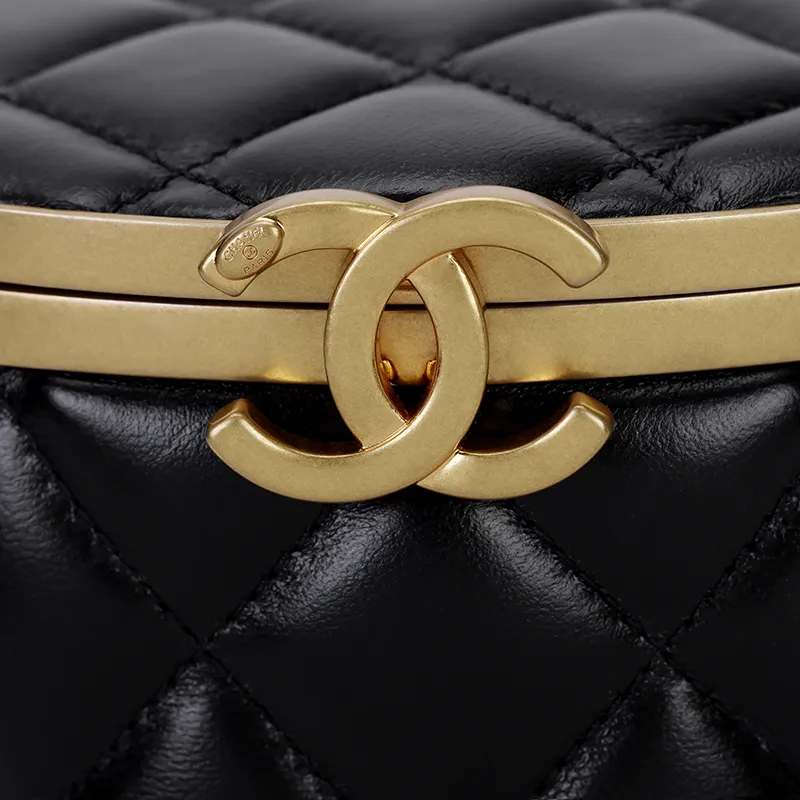 CHANEL Lambskin Box Shaped Bag, Shoulder Bag, Crossbody Bag Women's Black-4