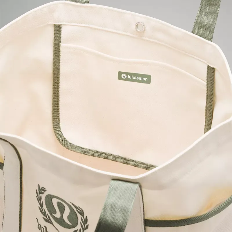 Lululemon Canvas Tote Bag, Shopping Bag, Handbag Regular Unisex Natural & Gray & Eucalyptus-3