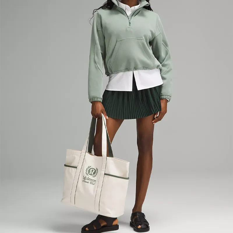 Lululemon Canvas Tote Bag, Shopping Bag, Handbag Regular Unisex Natural & Gray & Eucalyptus-4