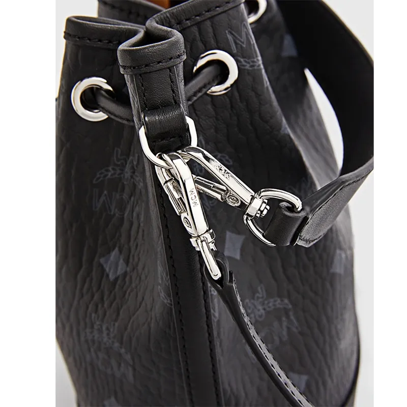 MCM Visetos Coated Canvas Leather Bucket Bag, Combo Bag, Crossbody Bag, Shoulder Bag Medium Size Women's Black-4