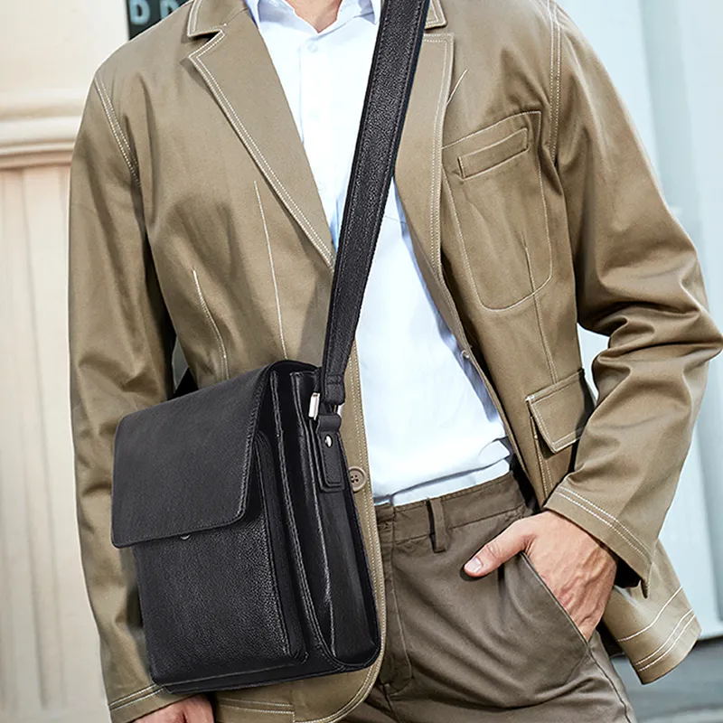 DOSRFINI Top Grain Cow Leather Shoulder Bag, Crossbody Bag Men's Black/Umber/Brown Yellow/Dark Brown-3