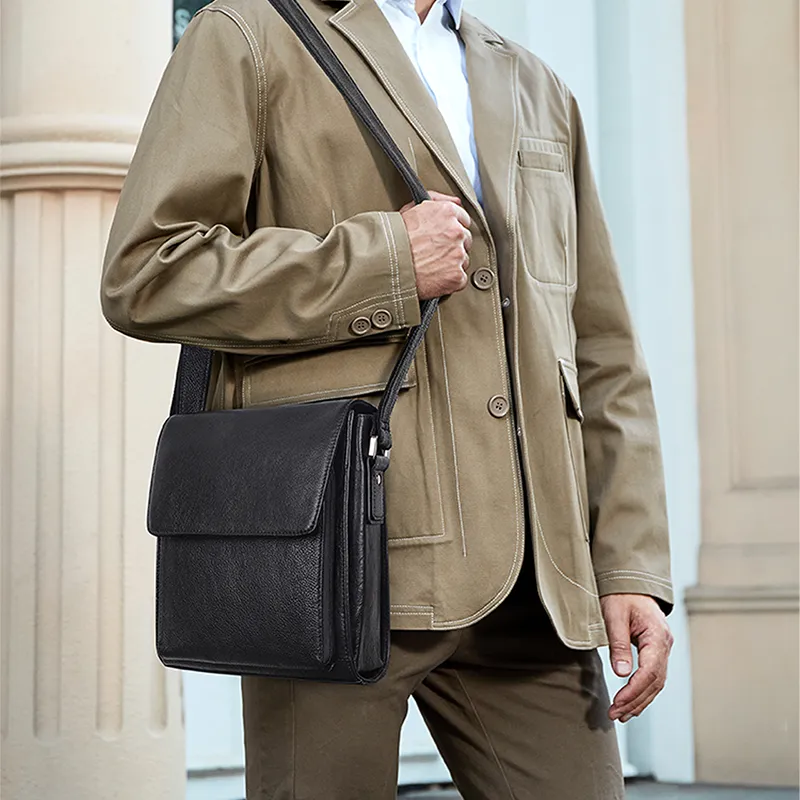DOSRFINI Top Grain Cow Leather Shoulder Bag, Crossbody Bag Men's Black/Umber/Brown Yellow/Dark Brown-4