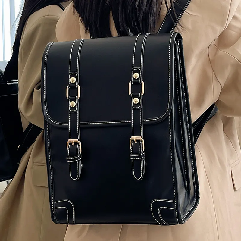 JIANMU PU Backpack Regular Women's Brown/Black/Blue/Ecru-3