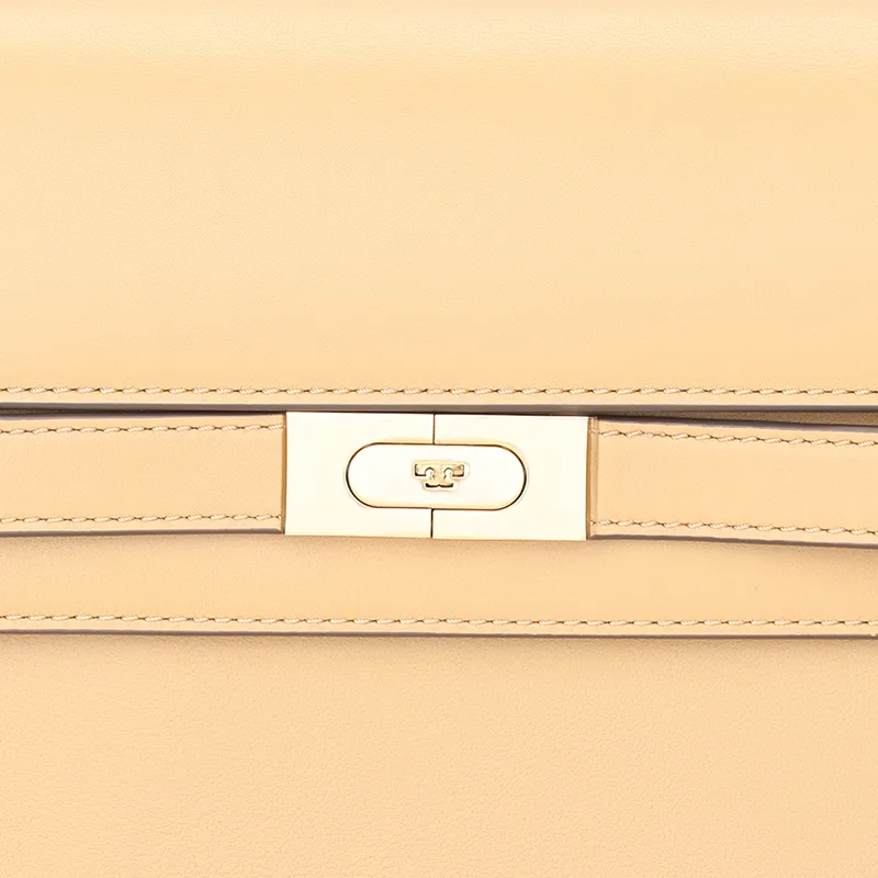 TORY BURCH Lee Radziwill Cow Leather Envelope Bag, Crossbody Bag, Shoulder Bag Women's Walnut White-4