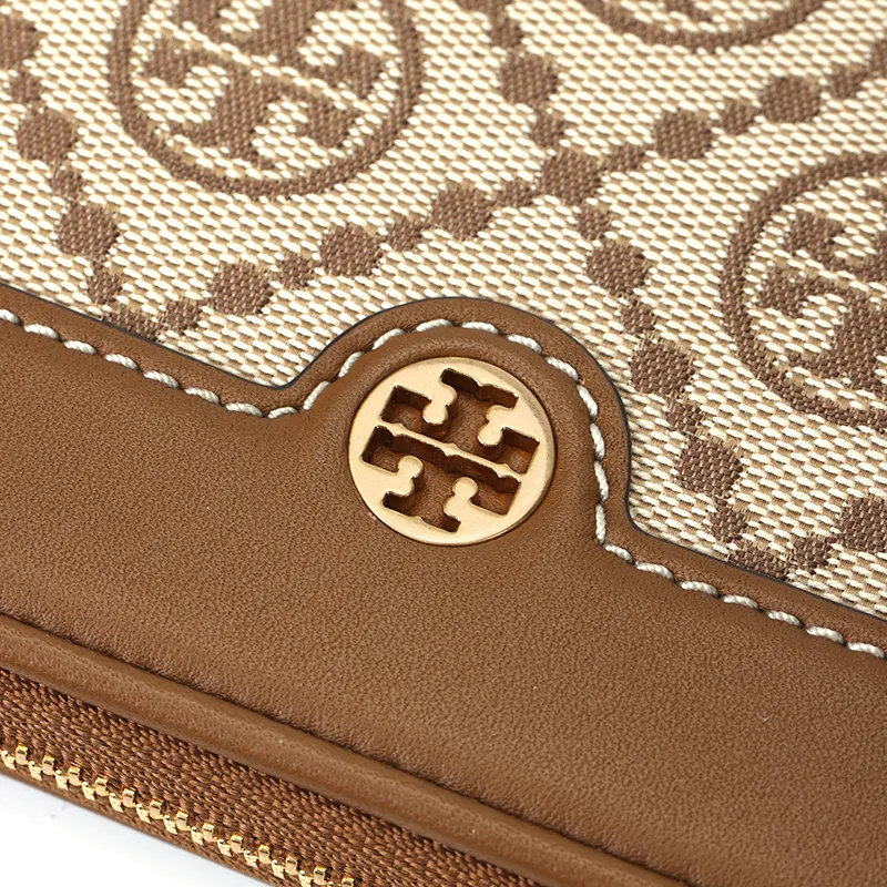 TORY BURCH T Monogram Cotton With Calfskin Wallet Women's Camel Brown-4