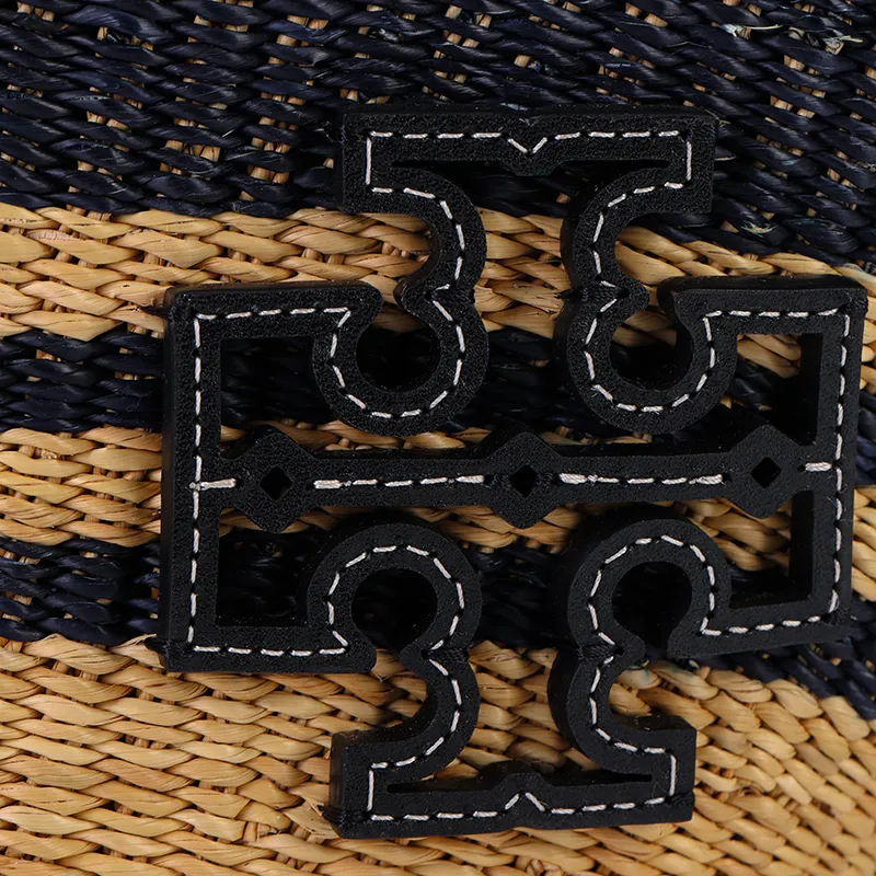 TORY BURCH Ella Raffia With Leather Trim Basket Bag Tote Bag Shopping Bag Shoulder Bag Handbag Women's Natural/Black-5