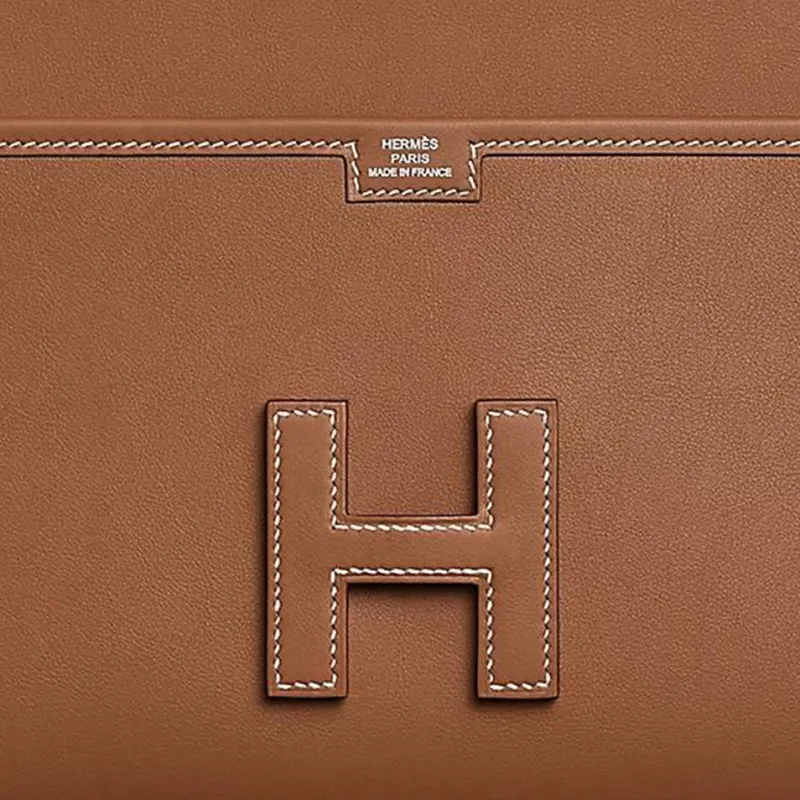 HERMES Jige Swift Calfskin Clutch Women's 37 Gold Gold-4